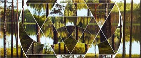 Kép - Geometrikus kollázs a skandináv erdők hátterében (120x50 cm)