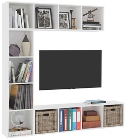3-részes fehér könyv-/TV-szekrényszett 180 x 30 x 180 cm