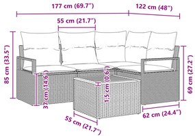 5 részes kerti kanapé szett párnákkal Bézs PE rattan Akácia