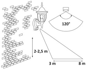 Rabalux 8370 - Kültéri fali lámpa érzékelővel MILANO 1xE27/60W/230V