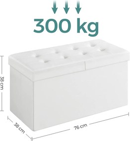 Puff, összecsukható tárolópad ottomán 80L, 76x38x38 cm, fehér