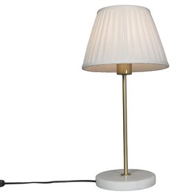Retro asztali lámpa sárgaréz, rakott árnyalatú krémmel, 25 cm - Kaso