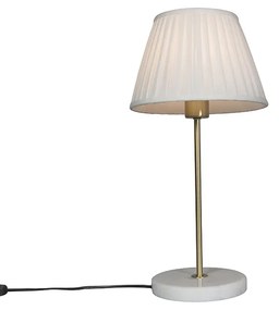 Retro asztali lámpa sárgarézzel és fehér pliszé árnyékolóval 25 cm - Kaso