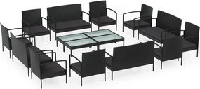vidaXL 16 részes fekete polyrattan kerti ülőgarnitúra párnákkal