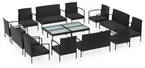 vidaXL 16 részes fekete polyrattan kerti ülőgarnitúra párnákkal