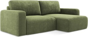 Zöld zsenília kinyitható-tárolóhelyes sarokkanapé (jobb oldali-heverő résszel) Kona – Makamii