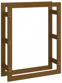 mézbarna tömör fenyőfa tűzifatartó állvány 80x25x100 cm