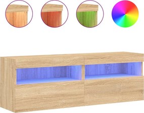 vidaXL 2 db sonoma tölgy színű fali TV-szekrény LED-del 60x30x40 cm