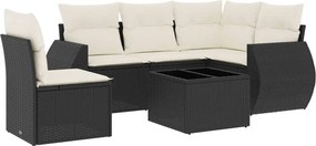 vidaXL 6 részes fekete polyrattan kerti ülőgarnitúra párnákkal