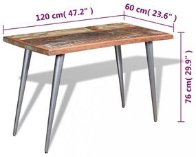 tömör újrahasznosított fa étkezőasztal 120 x 60 x 76 cm