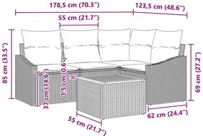 5 Darabos Kerti Kanapészett Párnákkal Bézs Poli Rattan Akác