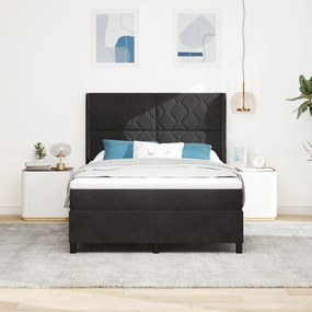 Boxspring Ágy Mattal és LED Fekete 160x200 cm Bársonyos