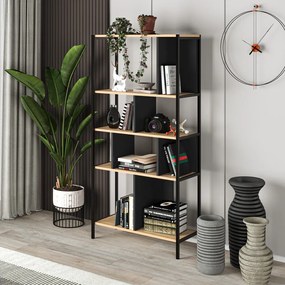 Fekete-natúr színű könyvespolc tölgyfa dekorral 88x175 cm Alabama – Marckeric