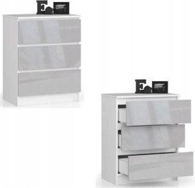 Komód szekrény K60 3 fiókos fehér metál fényes Akd