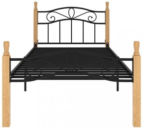 fekete fém és tömör tölgyfa ágykeret 100 x 200 cm
