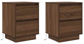 2 db barna tölgyfa éjjeliszekrények LED világítással 38x34x50cm