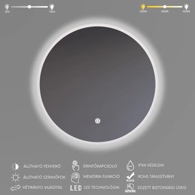 Kerek Led tükör Ø80cm Welland Alpha | Fényerő + színhőfok állítás