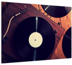 Gramofon lemezek képe (üvegen) (70x50 cm)