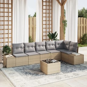 Kerti Kanapé Szett párnával 7 pcs bézs és szürke Poli rattan