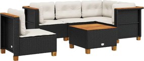 vidaXL 6 részes fekete polyrattan kerti ülőgarnitúra párnákkal
