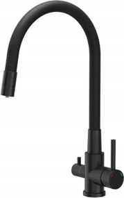 Háromutas Konyhai Csaptelep Flexibilis Kifolyócsővel, Fekete Vízszűrőhöz