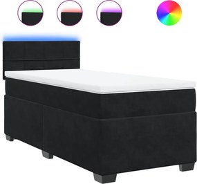 vidaXL fekete bársony rugós ágy matraccal 90x190 cm