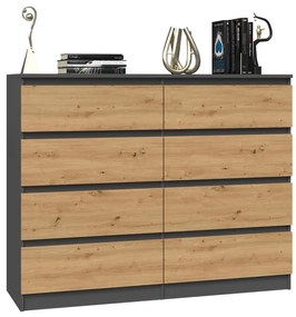 Riano MIX M8 120 fiókos szekrény, 120x97x40 cm, antracit-tölgy