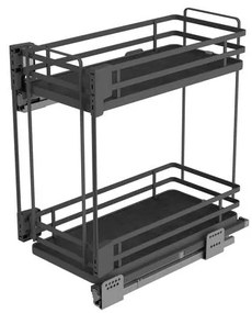 Konyhai fémrács, 400mm, oldalra szerelhető, antracit, teljes kihúzás, csillapított záródás, rejtett fióksín, 2 kosár SIGE, Infinity Plus 004