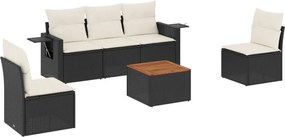 vidaXL 6 részes fekete polyrattan kerti ülőgarnitúra párnákkal