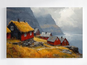 Poszter Norvégia Fjordok Vörös Házak Skandinávia 120x80