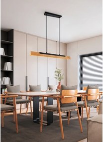 Matt fekete LED függőlámpa fa búrával Kerala – Trio