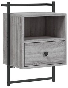 2 db szürke sonoma szerelt fa fali éjjeliszekrény 40x30x61 cm