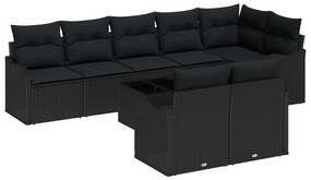 9 Darabos Kerti Sofa Szett Párnákkal Bézs Poli Rattan, 2-Fős Kerti Sofa Párnákkal Fekete Poli Rattan