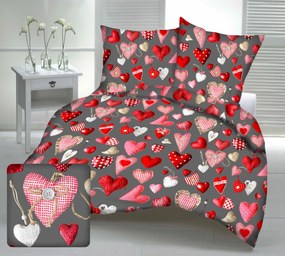 Pamut lepedők Deluxe 3D Love szürke TiaHome - 1x Párna 90x70cm, 1x Paplan 140x200cm