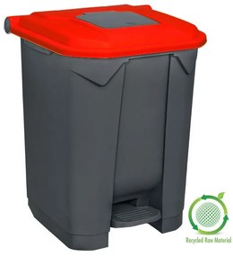 Planet Szelektív hulladékgyűjtő konténer, műanyag, pedálos, antracit, piros, 50L