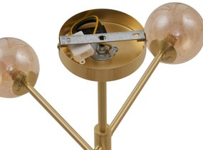 Modern mennyezeti lámpa sárgaréz borostyánszínű üveggel, 6 ágú - Ryan