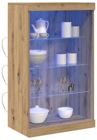 LED világítással ellátott oldal-szekrény, artisztikus tölgy 60,5x37x100 cm