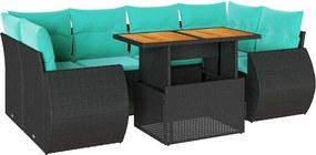 vidaXL 7 részes fekete polyrattan kerti ülőgarnitúra párnával