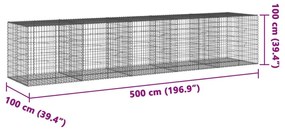horganyzott vas gabion kosár fedéllel 500 x 100 x 100 cm