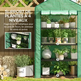 Outsunny PE Kerti Üvegház 4-Szintes Polcokkal, Erkély Üvegház, Megerősített 135 g/m² Ponyva, Acél Váz, Felhúzható Cipzáras Ajtó, Zöldségek, Növények é