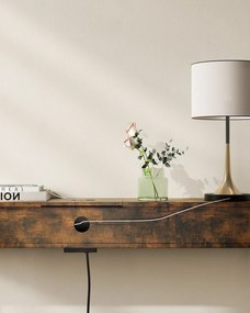 Keskeny konzolasztal, beépített elosztóval, rusztikus barna 25x120x81cm
