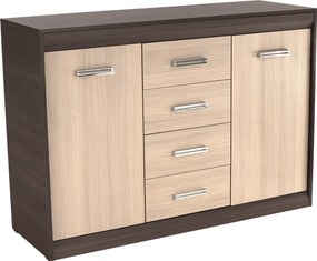 Komód, DTD/MDF, tölgy világos/tölgy sötét, KORINA