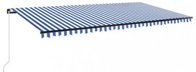 kék és fehér kézzel kihúzható LED-es napellenző 600 x 300 cm