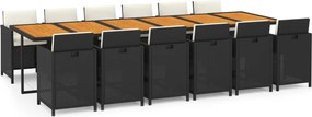vidaXL 13 részes fekete polyrattan kerti étkezőgarnitúra párnákkal