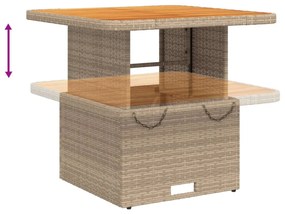 bézs polyrattan és akácfa kerti asztal 80 x 80 x 71 cm
