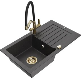 Mexen Pablo gránit mosogató 1-medencés csepptálcával és Duo konyhai csappal, fekete pöttyös - 6510-76-671701-57-G