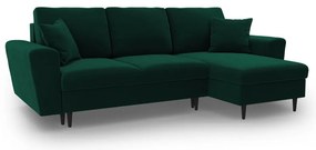 Zöld bársony kinyitható tárolóhelyes sarokkanapé Kyoto – Cosmopolitan Design