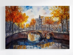 Őszi Poszter Amszterdam Híd Az Akvarell Csatorna Felett 120x80