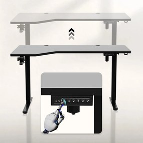 Elektromos állítható magasságú íróasztal, sarokasztal, memória és USB funkcióval, 145 cm x 60 cm, fekete