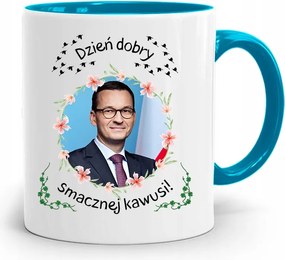 Kék Politikus Bögre Mateusz Morawiecki Miniszterelnök fényképes nyomtatással
